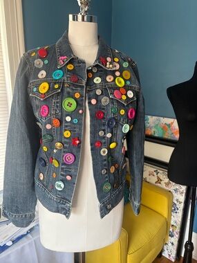 GAP Denim Jacket with Colorful Button Embellishments handmade by me size small